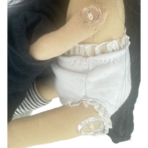 Hand Made Gothic Wednesday Doll Fabric Plush Hand Painted Button Joints OOAK - Picture 9 of 12